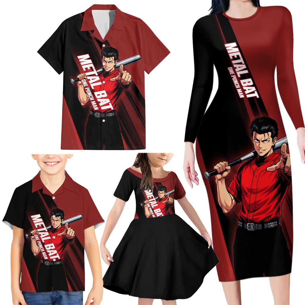 Personalized Metal Bat Family Matching Long Sleeve Bodycon Dress and Hawaiian Shirt One Punch Man Baseball Crossover Design