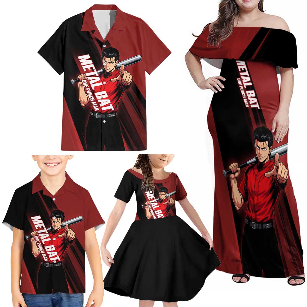 Personalized Metal Bat Family Matching Off Shoulder Maxi Dress and Hawaiian Shirt One Punch Man Baseball Crossover Design