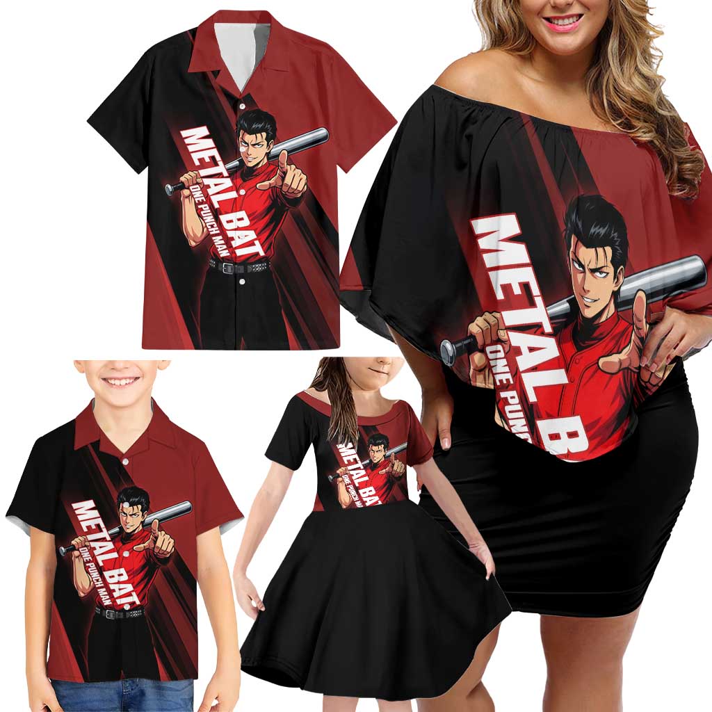 Personalized Metal Bat Family Matching Off Shoulder Short Dress and Hawaiian Shirt One Punch Man Baseball Crossover Design