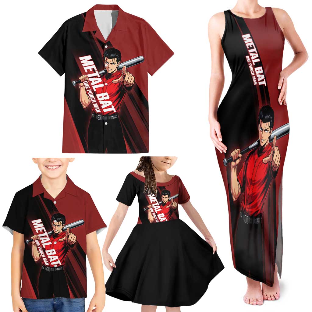 Personalized Metal Bat Family Matching Tank Maxi Dress and Hawaiian Shirt One Punch Man Baseball Crossover Design