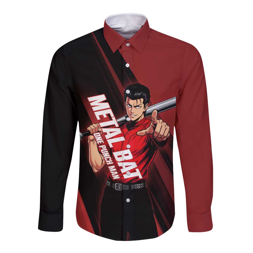 Personalized Metal Bat Long Sleeve Button Shirt One Punch Man Baseball Crossover Design