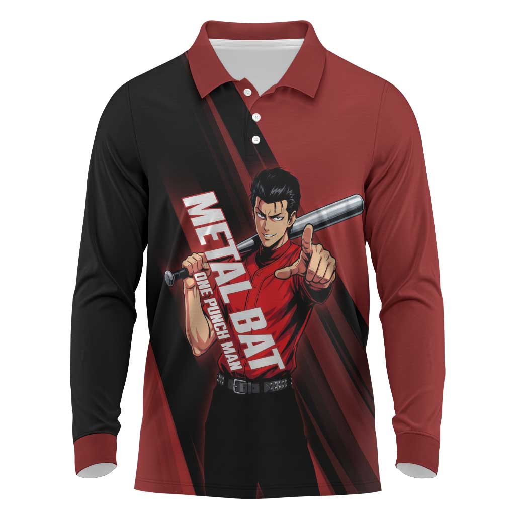 Personalized Metal Bat Long Sleeve Polo Shirt One Punch Man Baseball Crossover Design