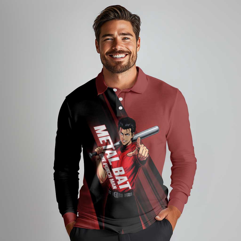 Personalized Metal Bat Long Sleeve Polo Shirt One Punch Man Baseball Crossover Design