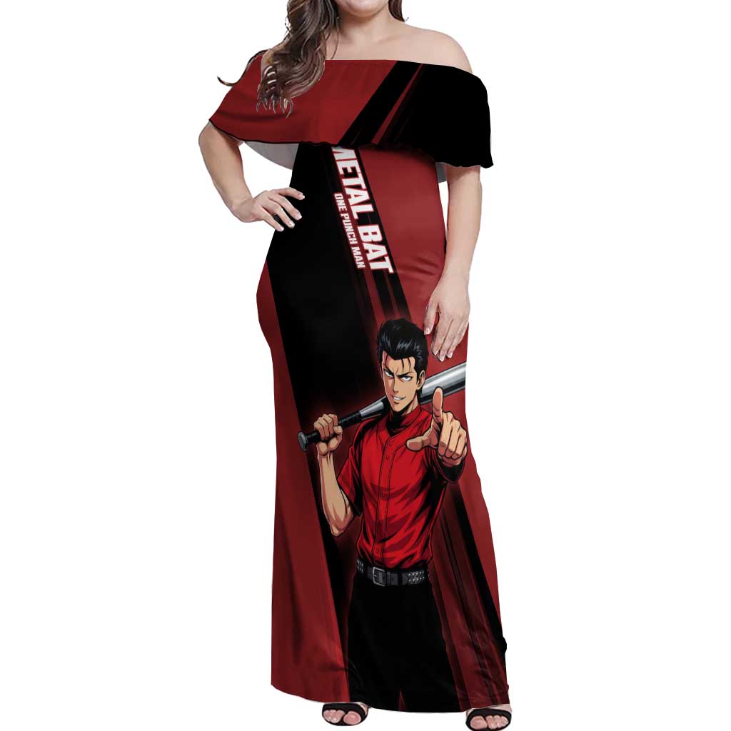 Personalized Metal Bat Off Shoulder Maxi Dress One Punch Man Baseball Crossover Design