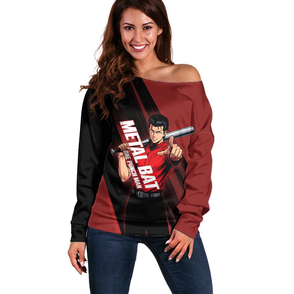 Personalized Metal Bat Off Shoulder Sweater One Punch Man Baseball Crossover Design