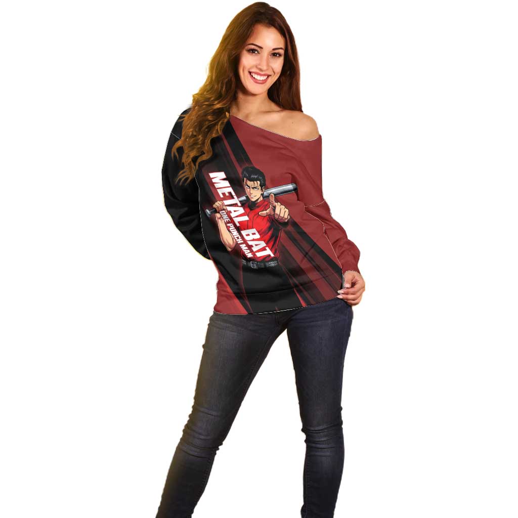 Personalized Metal Bat Off Shoulder Sweater One Punch Man Baseball Crossover Design