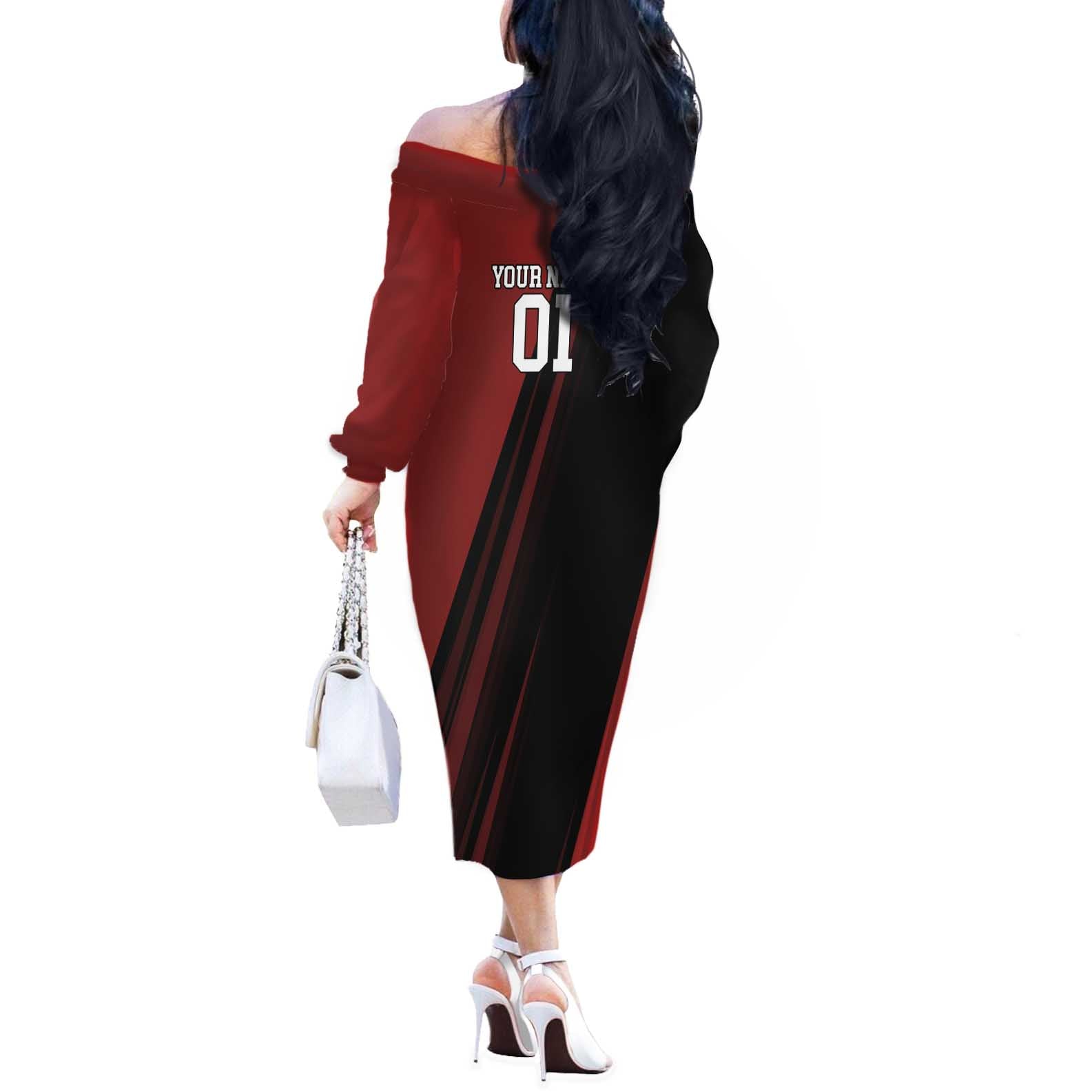 Personalized Metal Bat Off The Shoulder Long Sleeve Dress One Punch Man Baseball Crossover Design