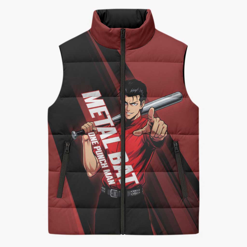 Personalized Metal Bat Sleeveless Puffer Jacket One Punch Man Baseball Crossover Design