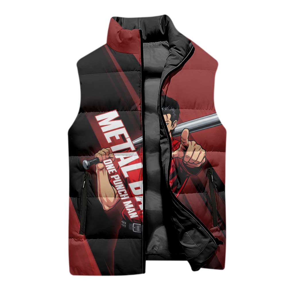 Personalized Metal Bat Sleeveless Puffer Jacket One Punch Man Baseball Crossover Design