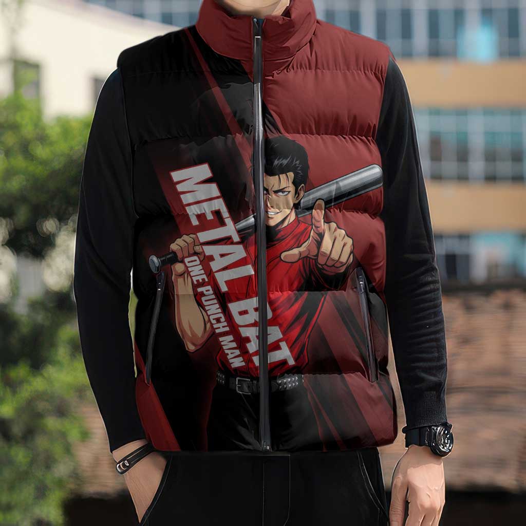 Personalized Metal Bat Sleeveless Puffer Jacket One Punch Man Baseball Crossover Design