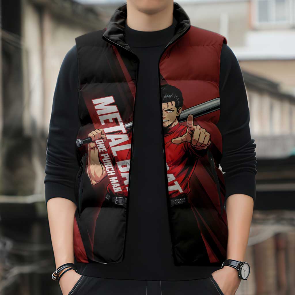 Personalized Metal Bat Sleeveless Puffer Jacket One Punch Man Baseball Crossover Design