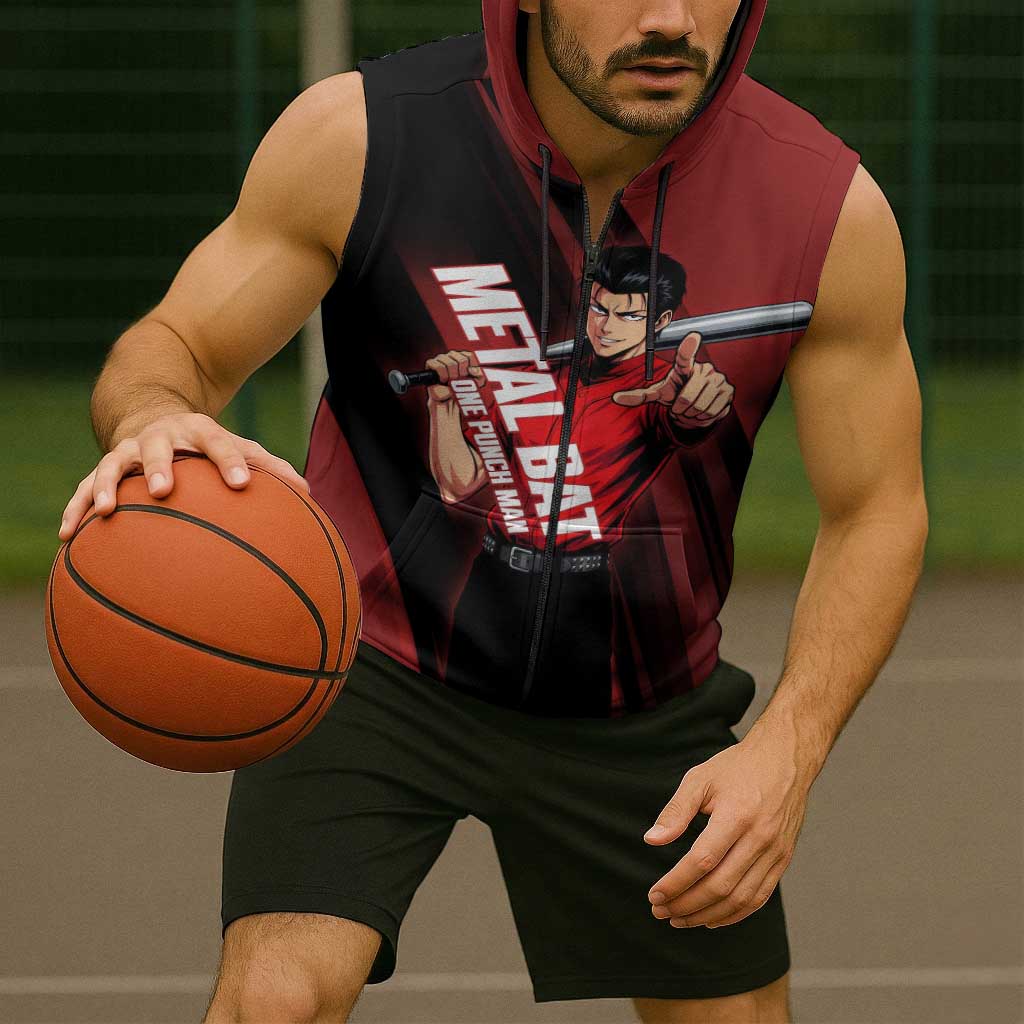 Personalized Metal Bat Sleeveless Zip Hoodie One Punch Man Baseball Crossover Design