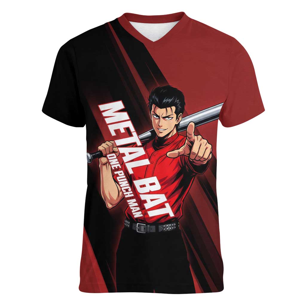 Personalized Metal Bat Women V-Neck T-Shirt One Punch Man Baseball Crossover Design