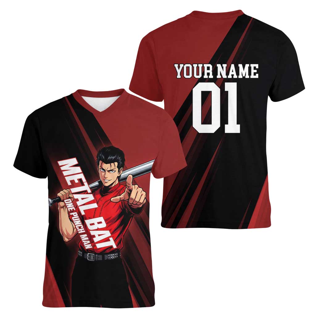 Personalized Metal Bat Women V-Neck T-Shirt One Punch Man Baseball Crossover Design