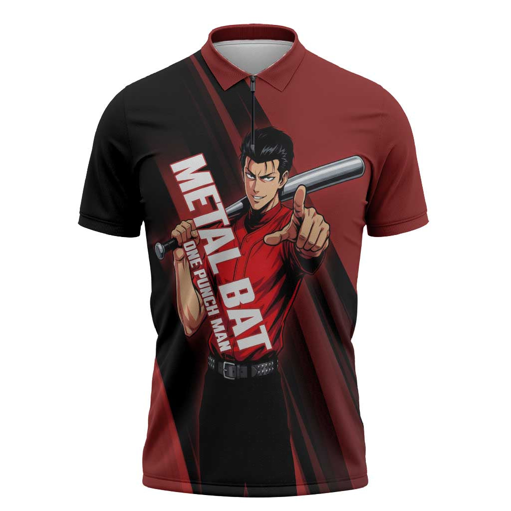 Personalized Metal Bat Zipper Polo Shirt One Punch Man Baseball Crossover Design