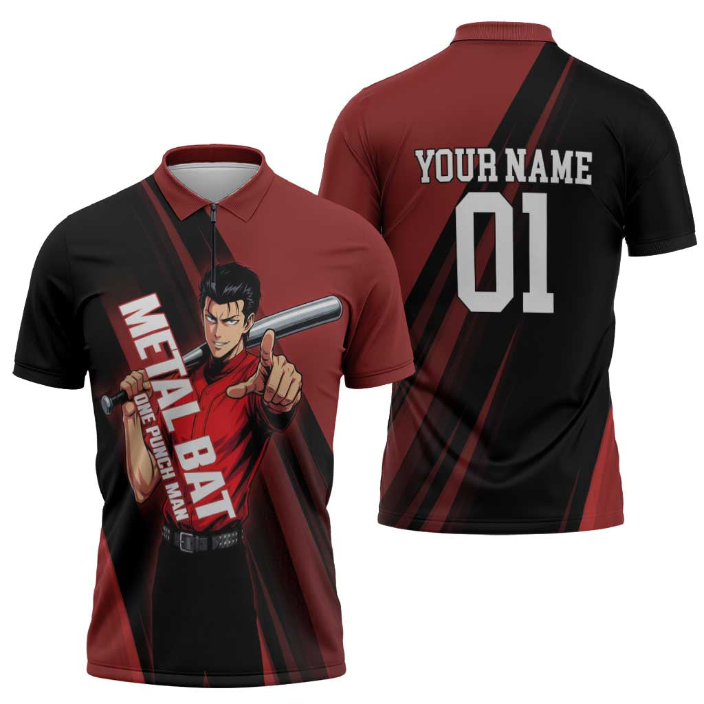Personalized Metal Bat Zipper Polo Shirt One Punch Man Baseball Crossover Design
