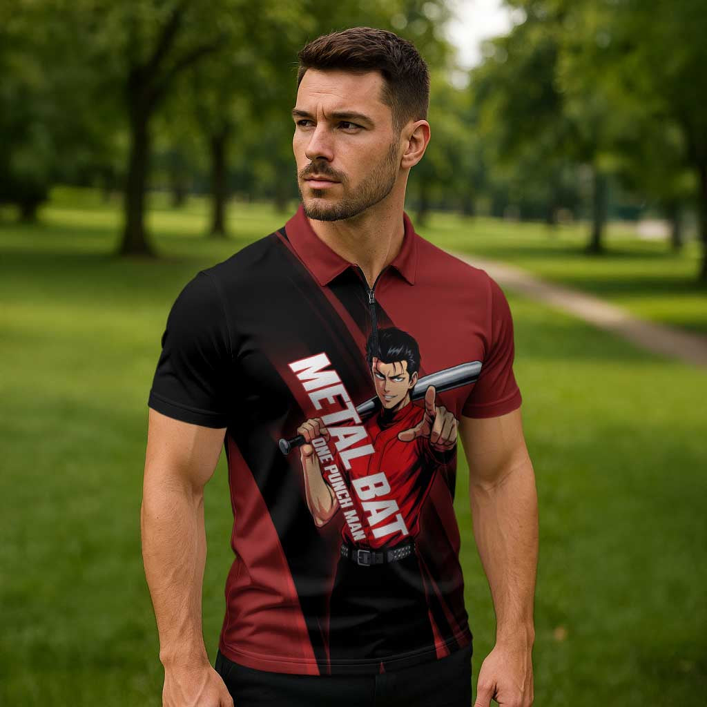 Personalized Metal Bat Zipper Polo Shirt One Punch Man Baseball Crossover Design