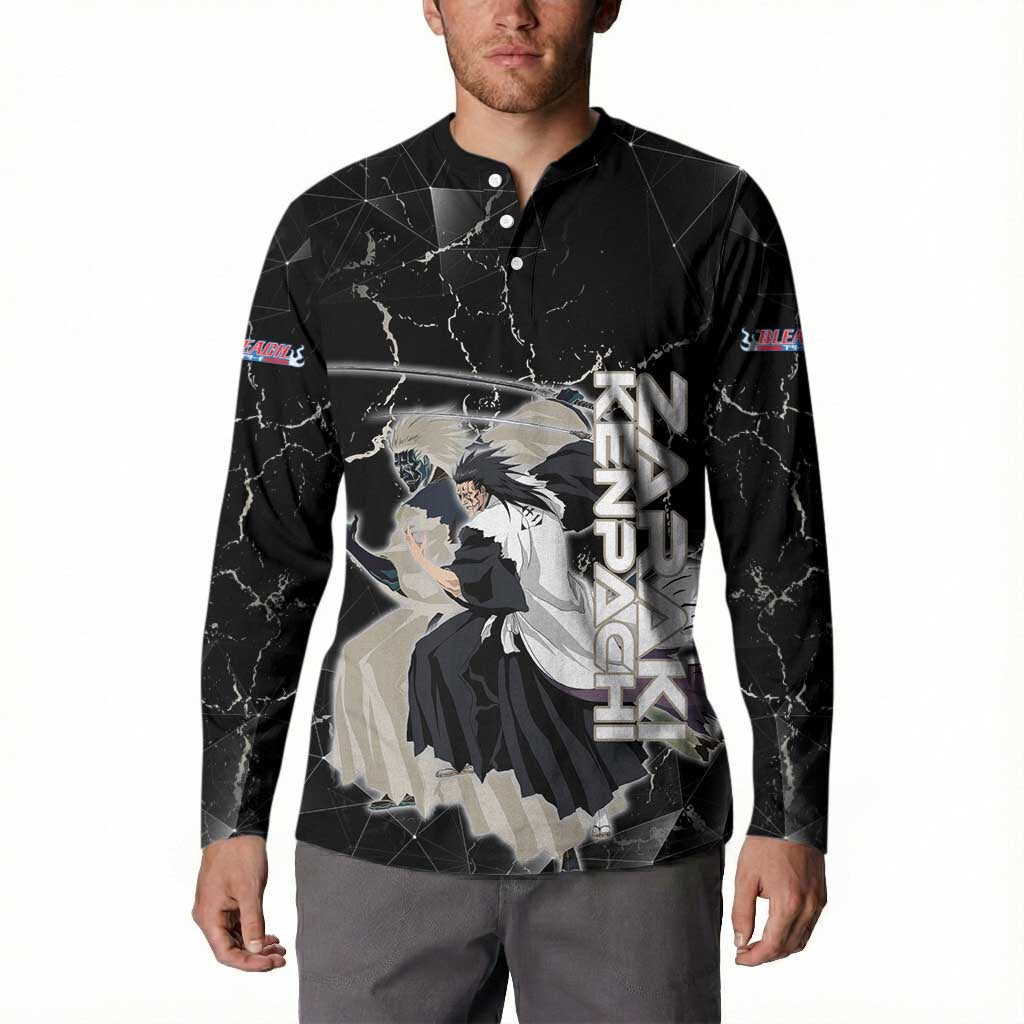 Zaraki Kenpachi Bleach Button Sweatshirt Dark Marble Anime Shatter Style