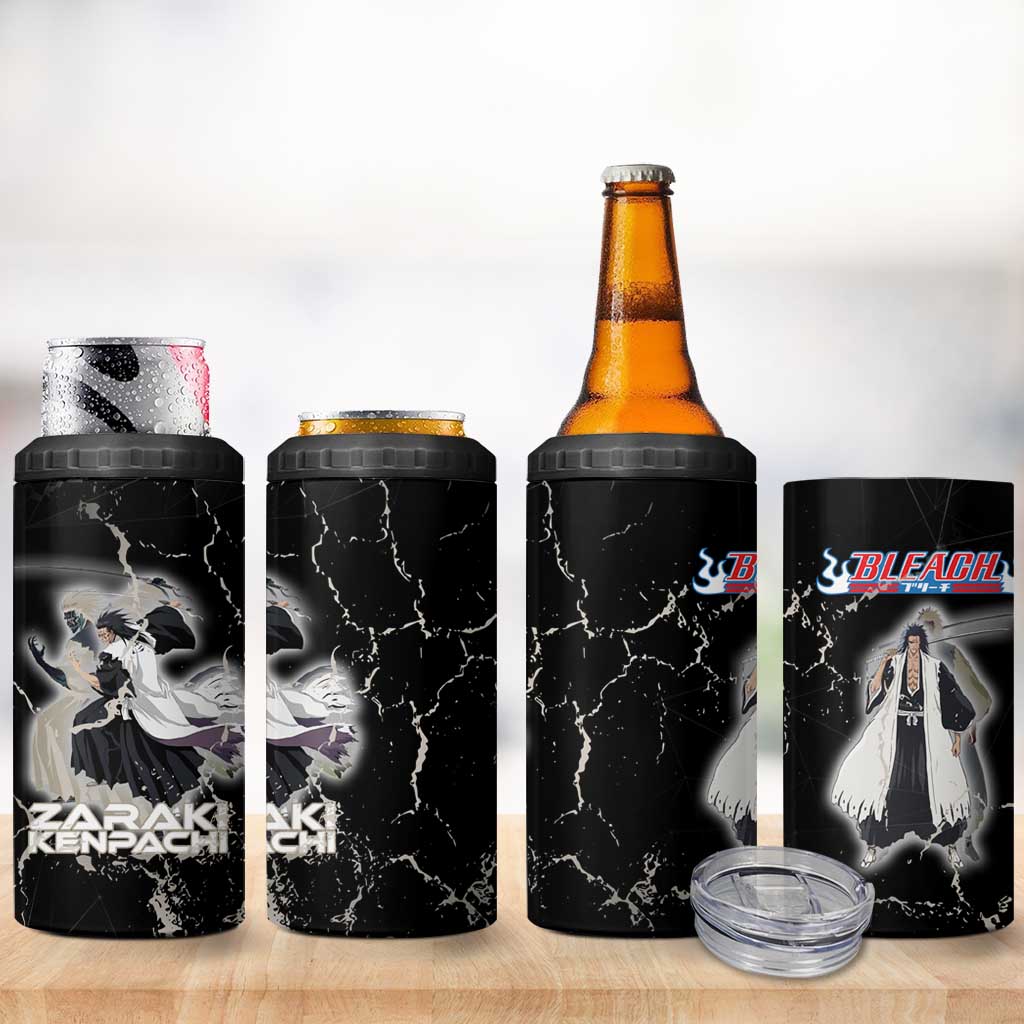 Zaraki Kenpachi Bleach 4 in 1 Can Cooler Tumbler Dark Marble Anime Shatter Style