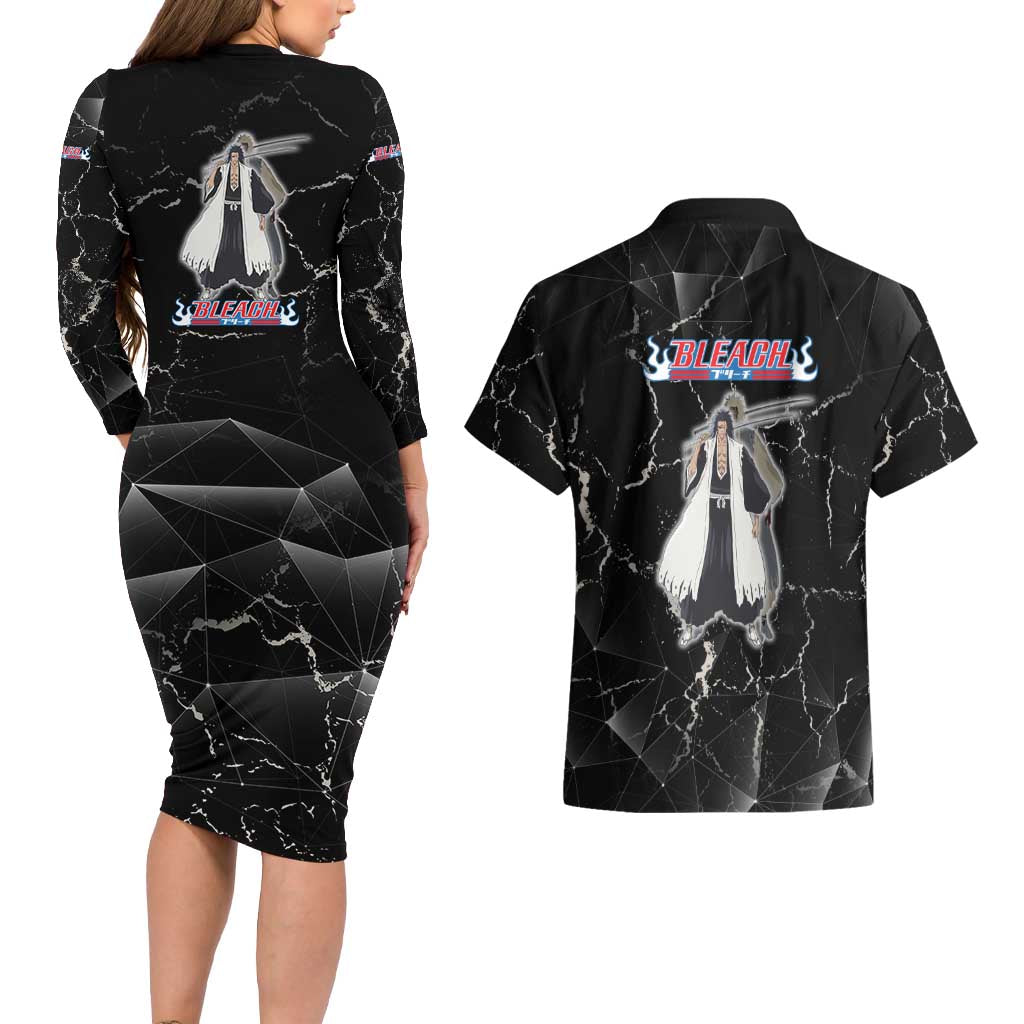 Zaraki Kenpachi Bleach Couples Matching Long Sleeve Bodycon Dress and Hawaiian Shirt Dark Marble Anime Shatter Style