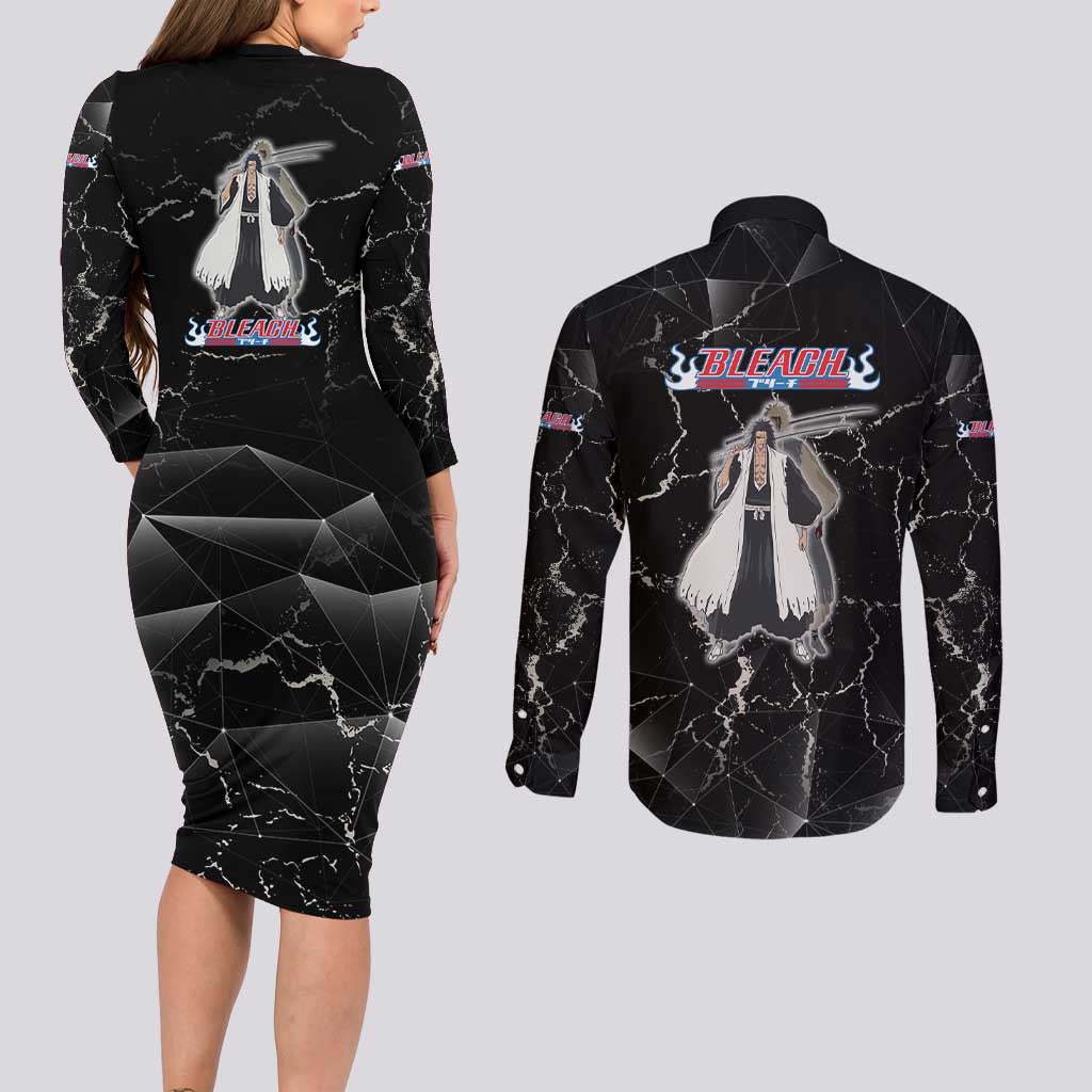 Zaraki Kenpachi Bleach Couples Matching Long Sleeve Bodycon Dress and Long Sleeve Button Shirt Dark Marble Anime Shatter Style