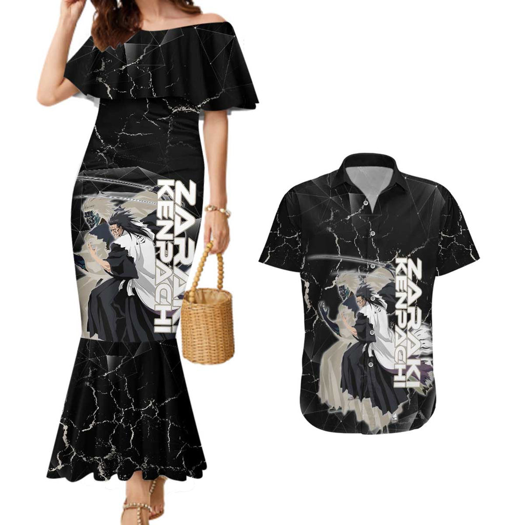 Zaraki Kenpachi Bleach Couples Matching Mermaid Dress and Hawaiian Shirt Dark Marble Anime Shatter Style