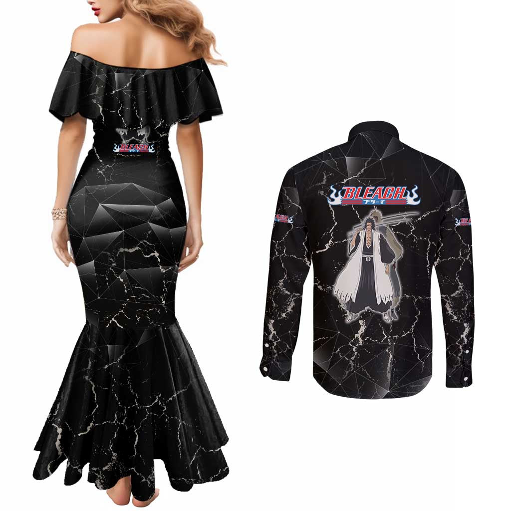 Zaraki Kenpachi Bleach Couples Matching Mermaid Dress and Long Sleeve Button Shirt Dark Marble Anime Shatter Style