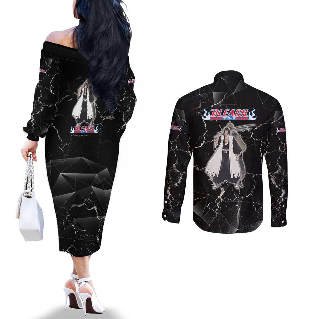 Zaraki Kenpachi Bleach Couples Matching Off The Shoulder Long Sleeve Dress and Long Sleeve Button Shirt Dark Marble Anime Shatter Style