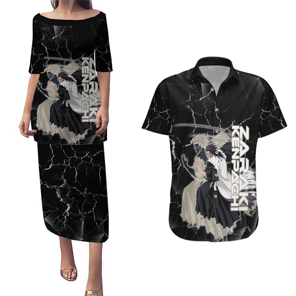 Zaraki Kenpachi Bleach Couples Matching Puletasi and Hawaiian Shirt Dark Marble Anime Shatter Style