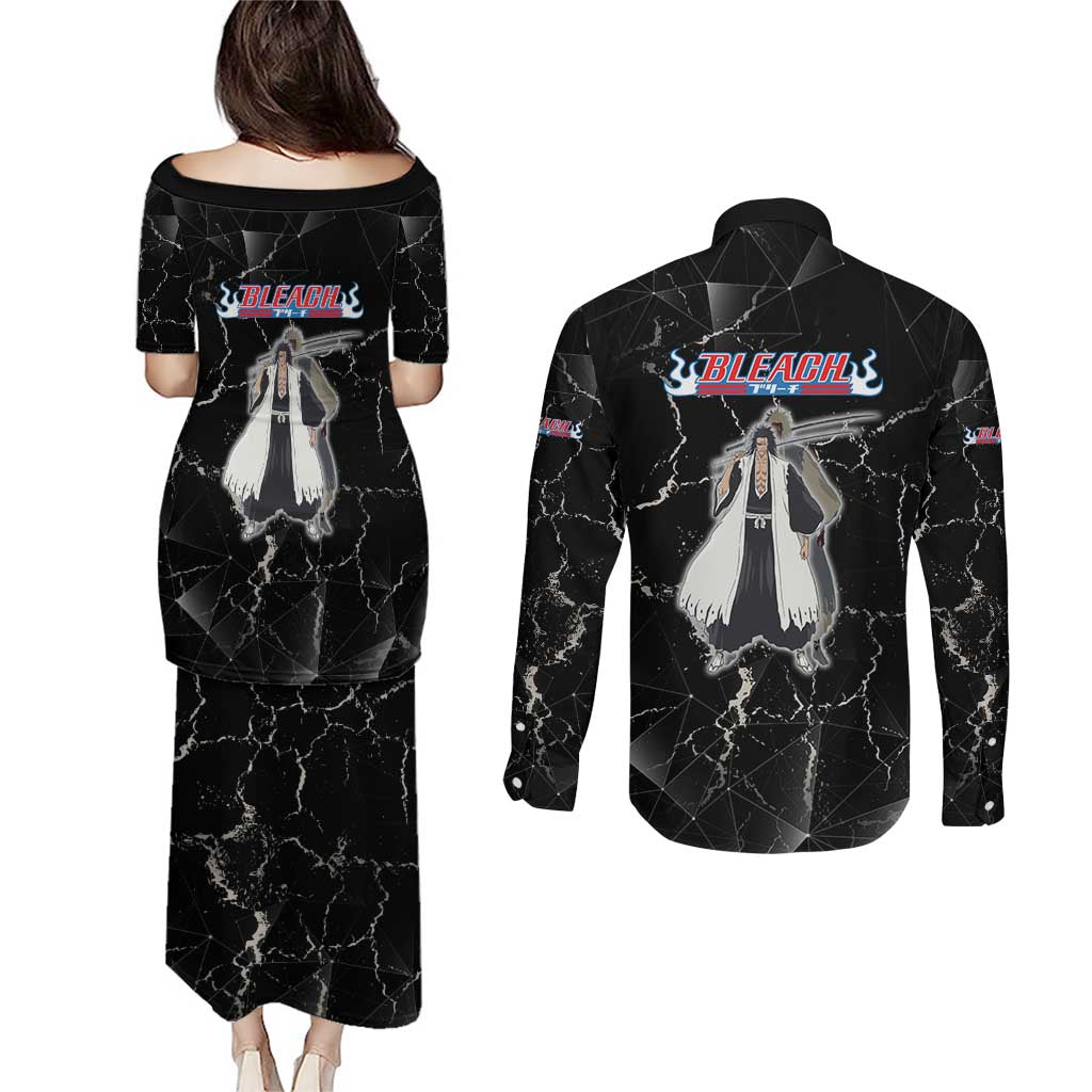 Zaraki Kenpachi Bleach Couples Matching Puletasi and Long Sleeve Button Shirt Dark Marble Anime Shatter Style