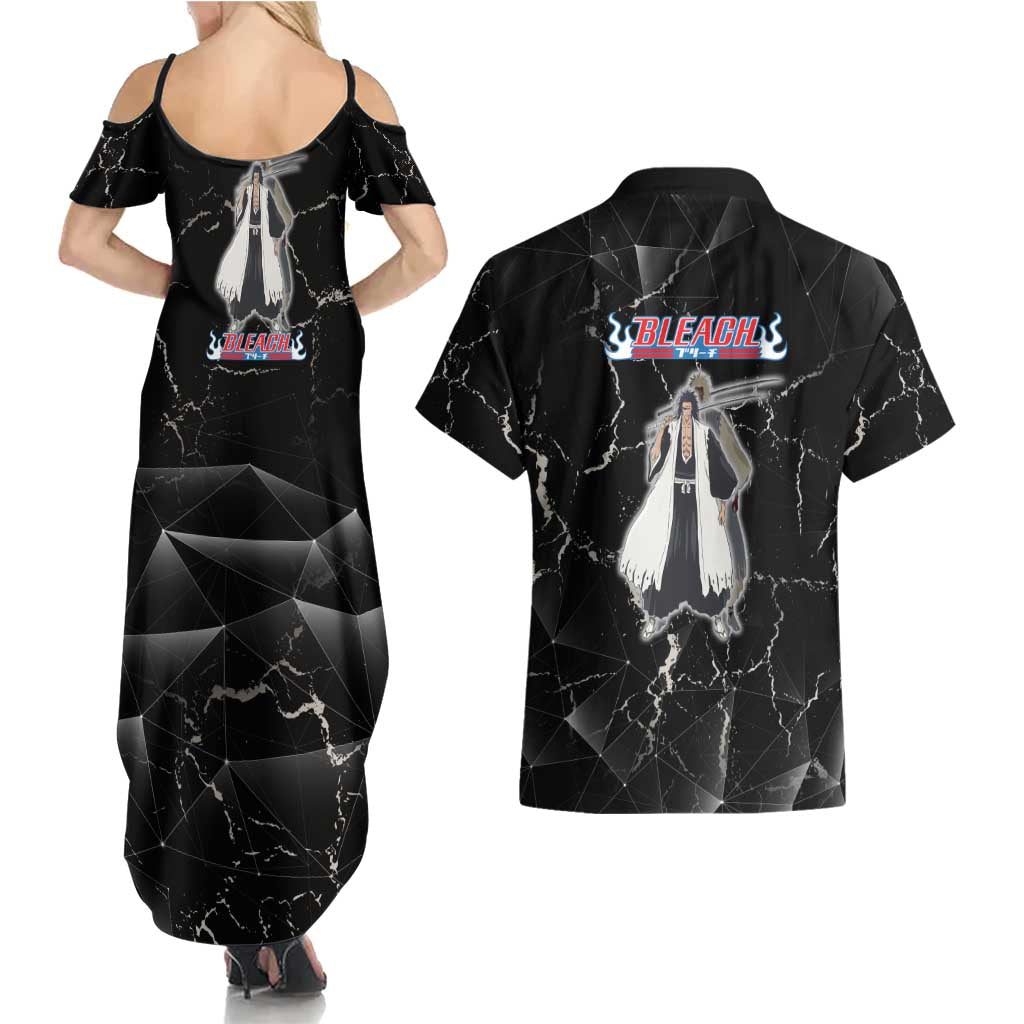 Zaraki Kenpachi Bleach Couples Matching Summer Maxi Dress and Hawaiian Shirt Dark Marble Anime Shatter Style