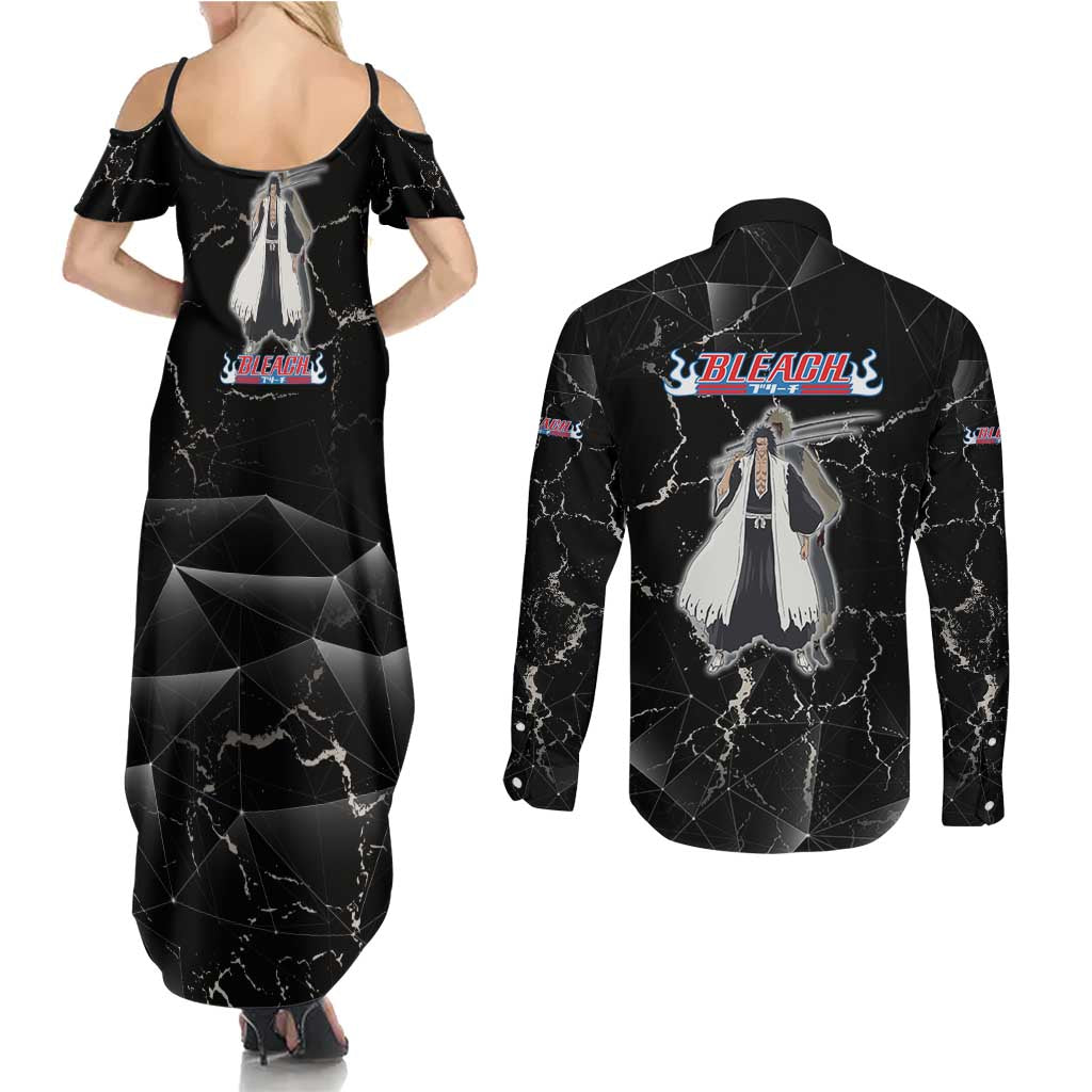 Zaraki Kenpachi Bleach Couples Matching Summer Maxi Dress and Long Sleeve Button Shirt Dark Marble Anime Shatter Style