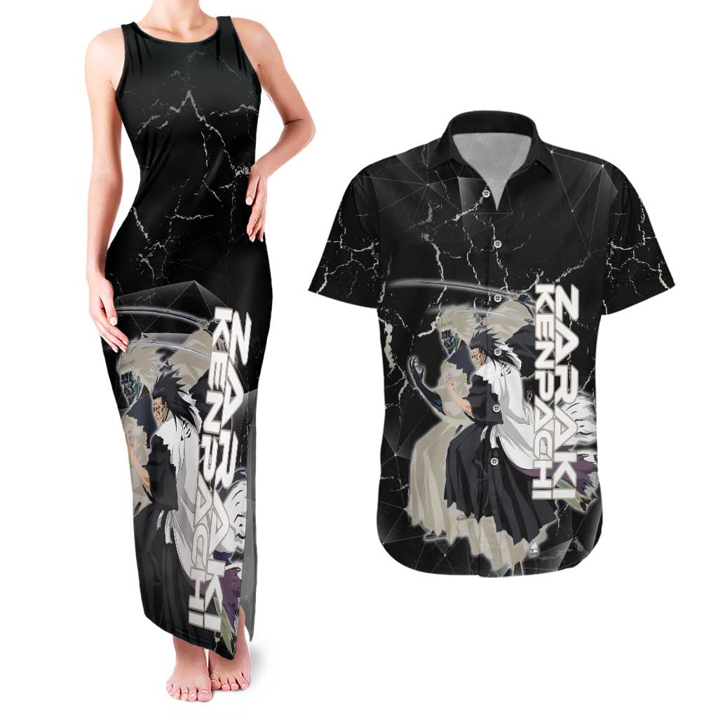Zaraki Kenpachi Bleach Couples Matching Tank Maxi Dress and Hawaiian Shirt Dark Marble Anime Shatter Style