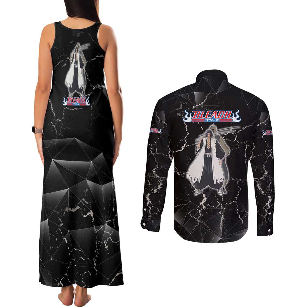 Zaraki Kenpachi Bleach Couples Matching Tank Maxi Dress and Long Sleeve Button Shirt Dark Marble Anime Shatter Style