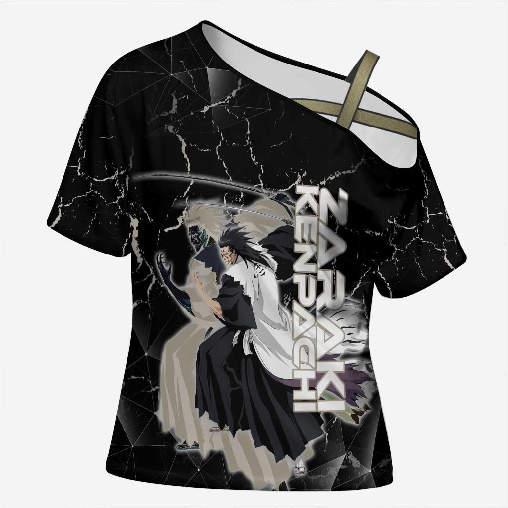 Zaraki Kenpachi Bleach Cross Shoulder Shirt Dark Marble Anime Shatter Style