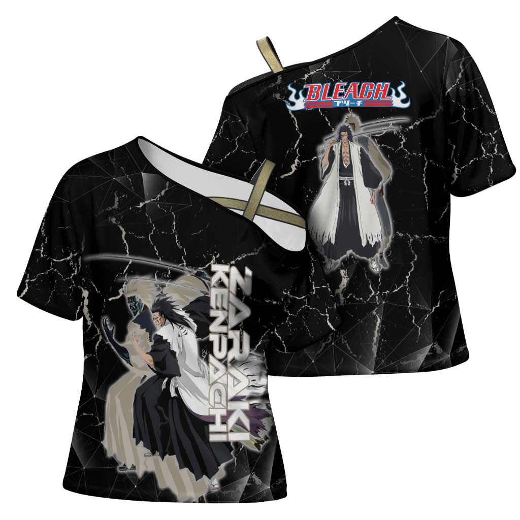 Zaraki Kenpachi Bleach Cross Shoulder Shirt Dark Marble Anime Shatter Style