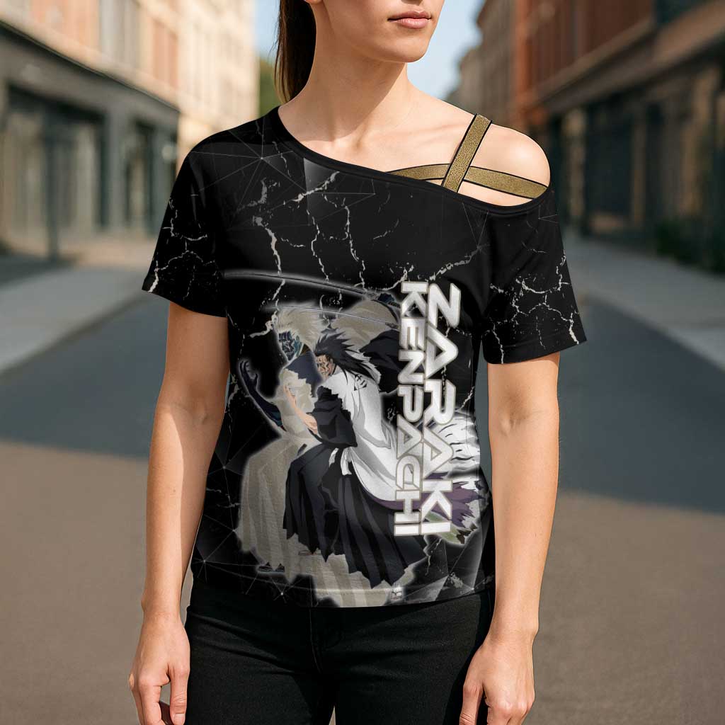 Zaraki Kenpachi Bleach Cross Shoulder Shirt Dark Marble Anime Shatter Style