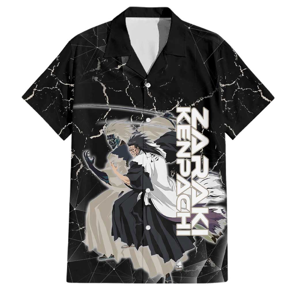 Zaraki Kenpachi Bleach Family Matching Long Sleeve Bodycon Dress and Hawaiian Shirt Dark Marble Anime Shatter Style
