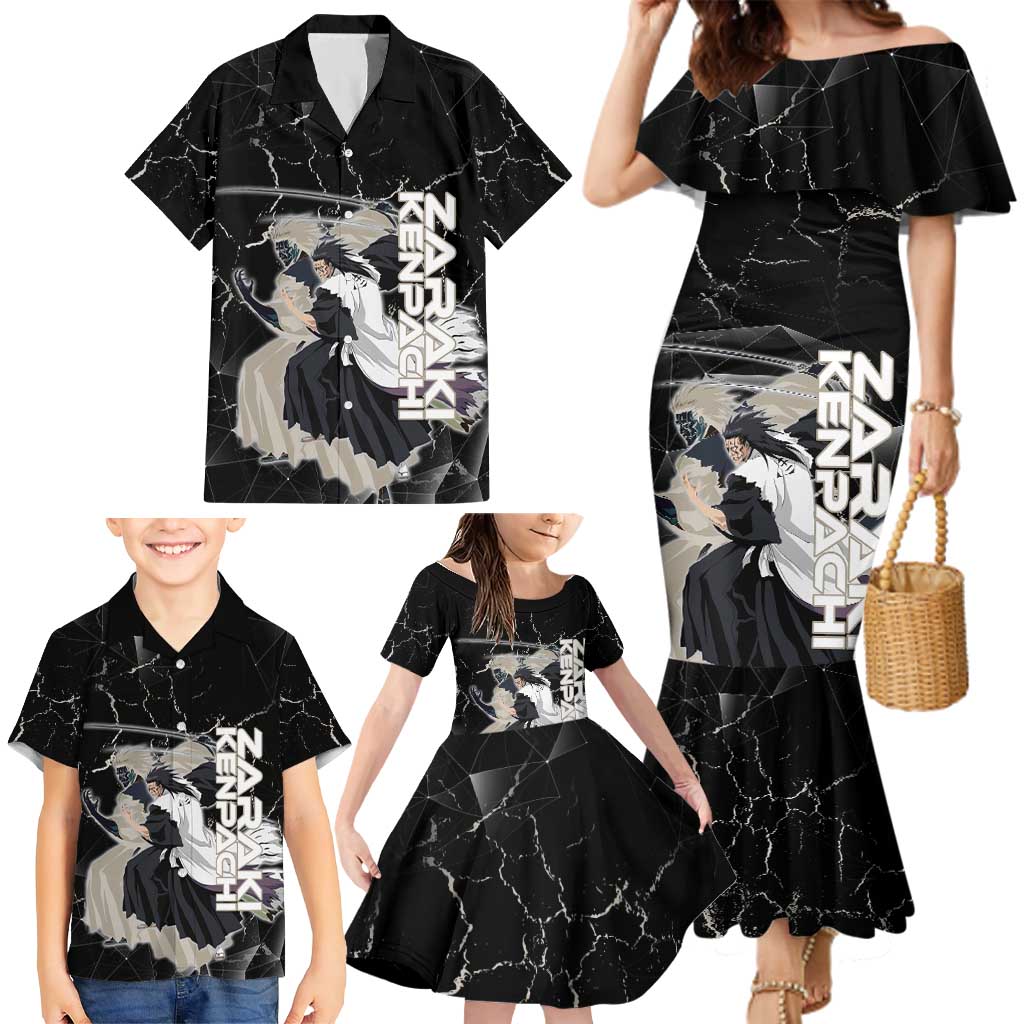 Zaraki Kenpachi Bleach Family Matching Mermaid Dress and Hawaiian Shirt Dark Marble Anime Shatter Style