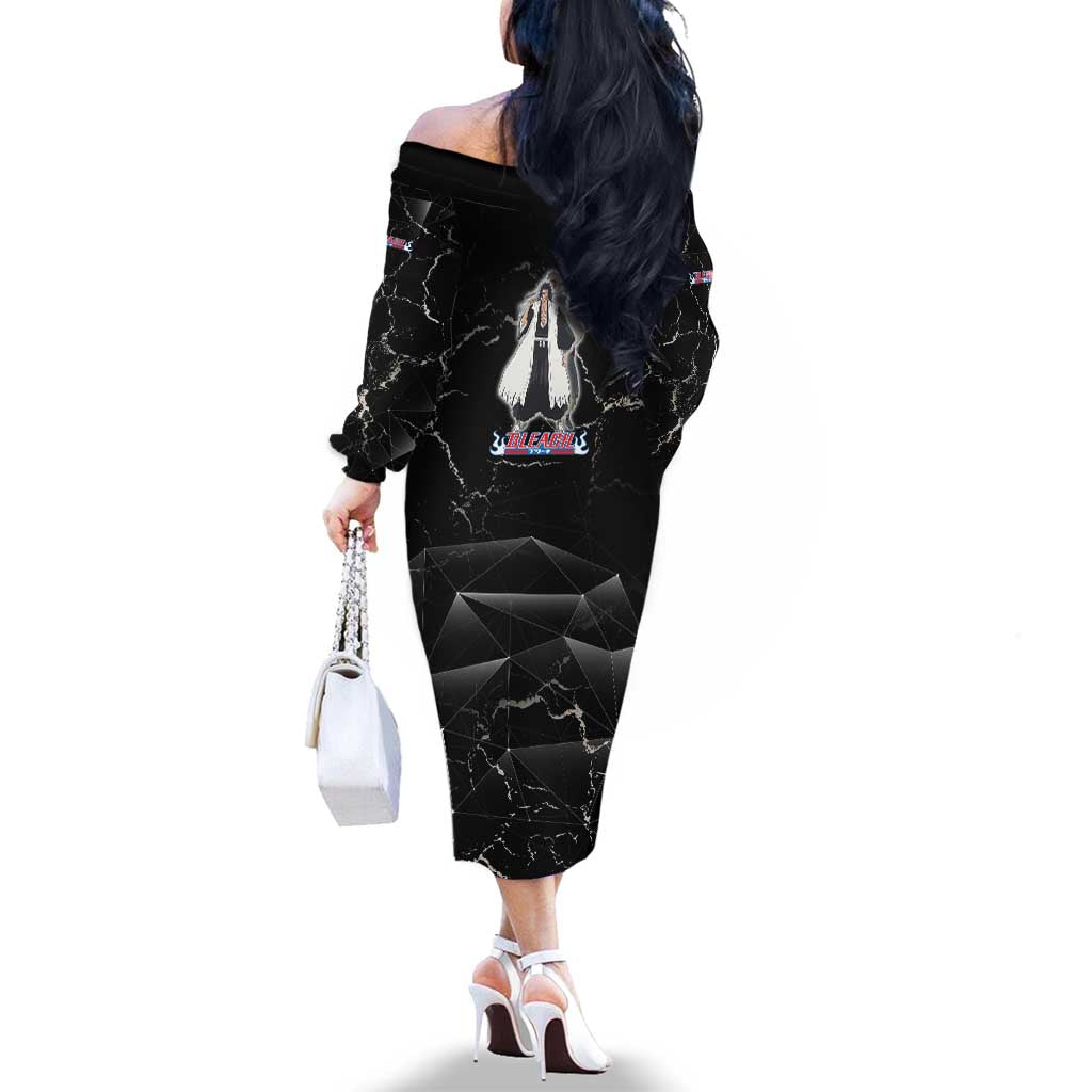 Zaraki Kenpachi Bleach Family Matching Off The Shoulder Long Sleeve Dress and Hawaiian Shirt Dark Marble Anime Shatter Style