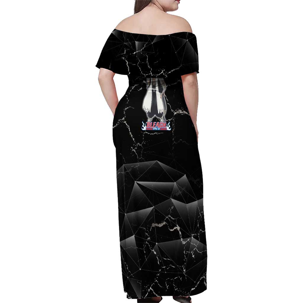 Zaraki Kenpachi Bleach Family Matching Off Shoulder Maxi Dress and Hawaiian Shirt Dark Marble Anime Shatter Style