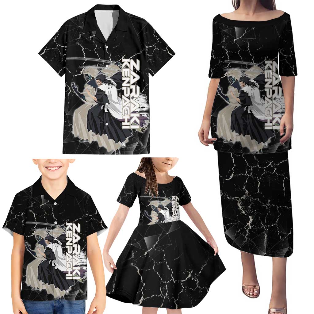 Zaraki Kenpachi Bleach Family Matching Puletasi and Hawaiian Shirt Dark Marble Anime Shatter Style