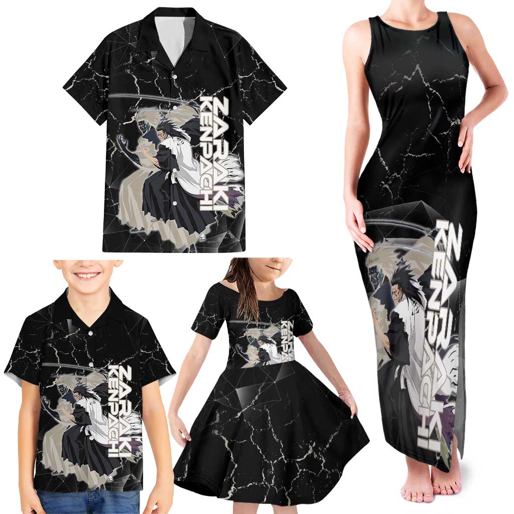 Zaraki Kenpachi Bleach Family Matching Tank Maxi Dress and Hawaiian Shirt Dark Marble Anime Shatter Style