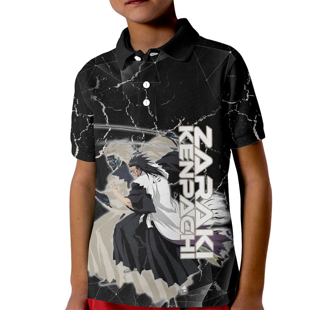 Zaraki Kenpachi Bleach Kid Polo Shirt Dark Marble Anime Shatter Style