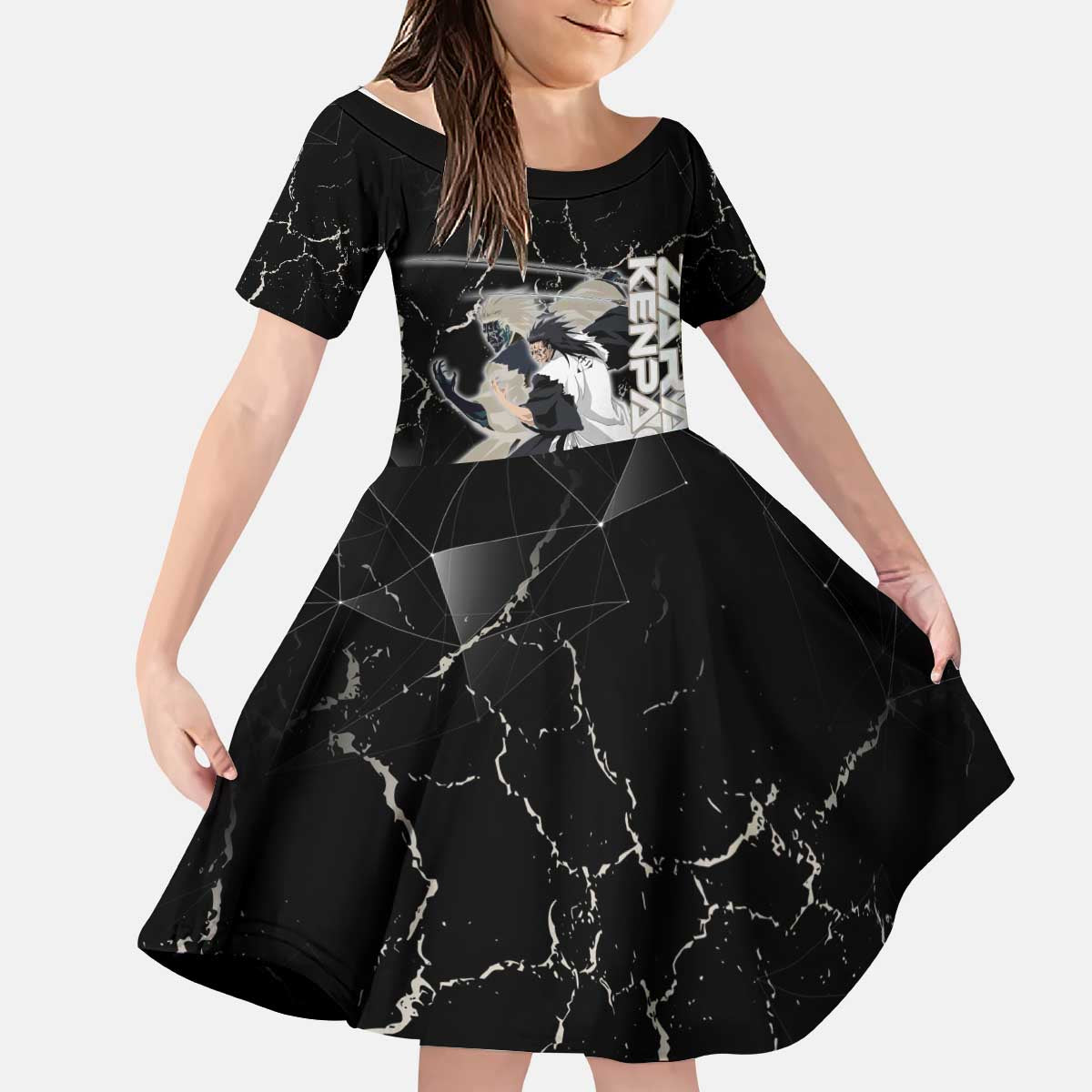 Zaraki Kenpachi Bleach Kid Short Sleeve Dress Dark Marble Anime Shatter Style