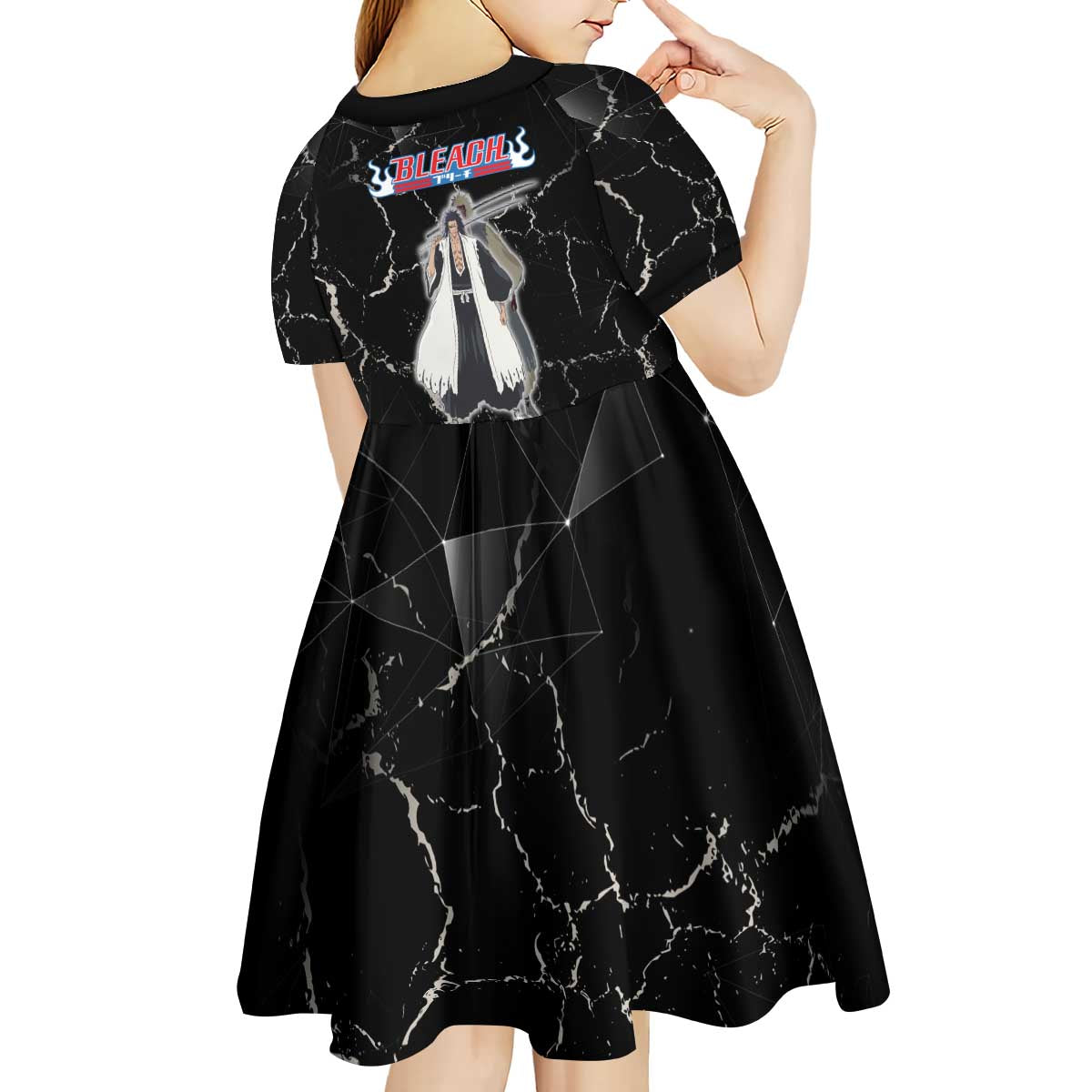 Zaraki Kenpachi Bleach Kid Short Sleeve Dress Dark Marble Anime Shatter Style
