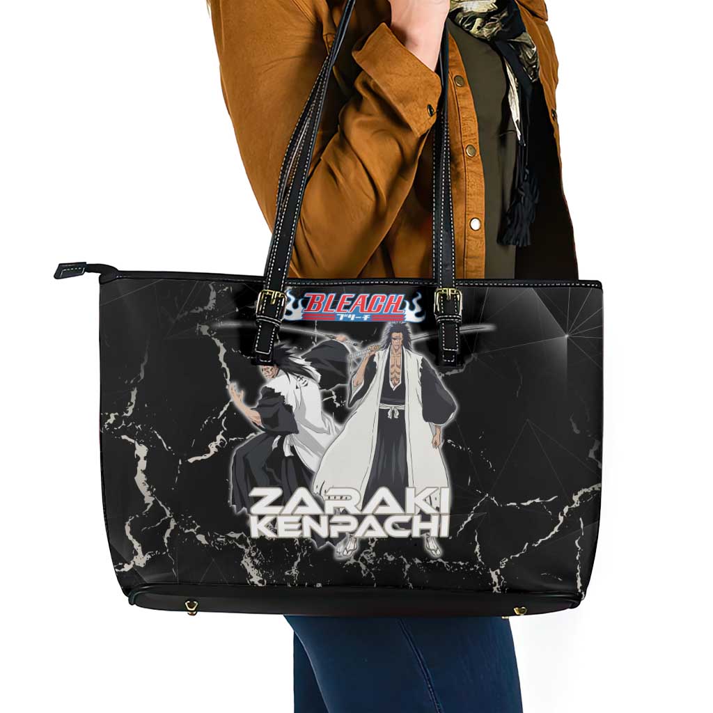Zaraki Kenpachi Bleach Leather Tote Bag Dark Marble Anime Shatter Style