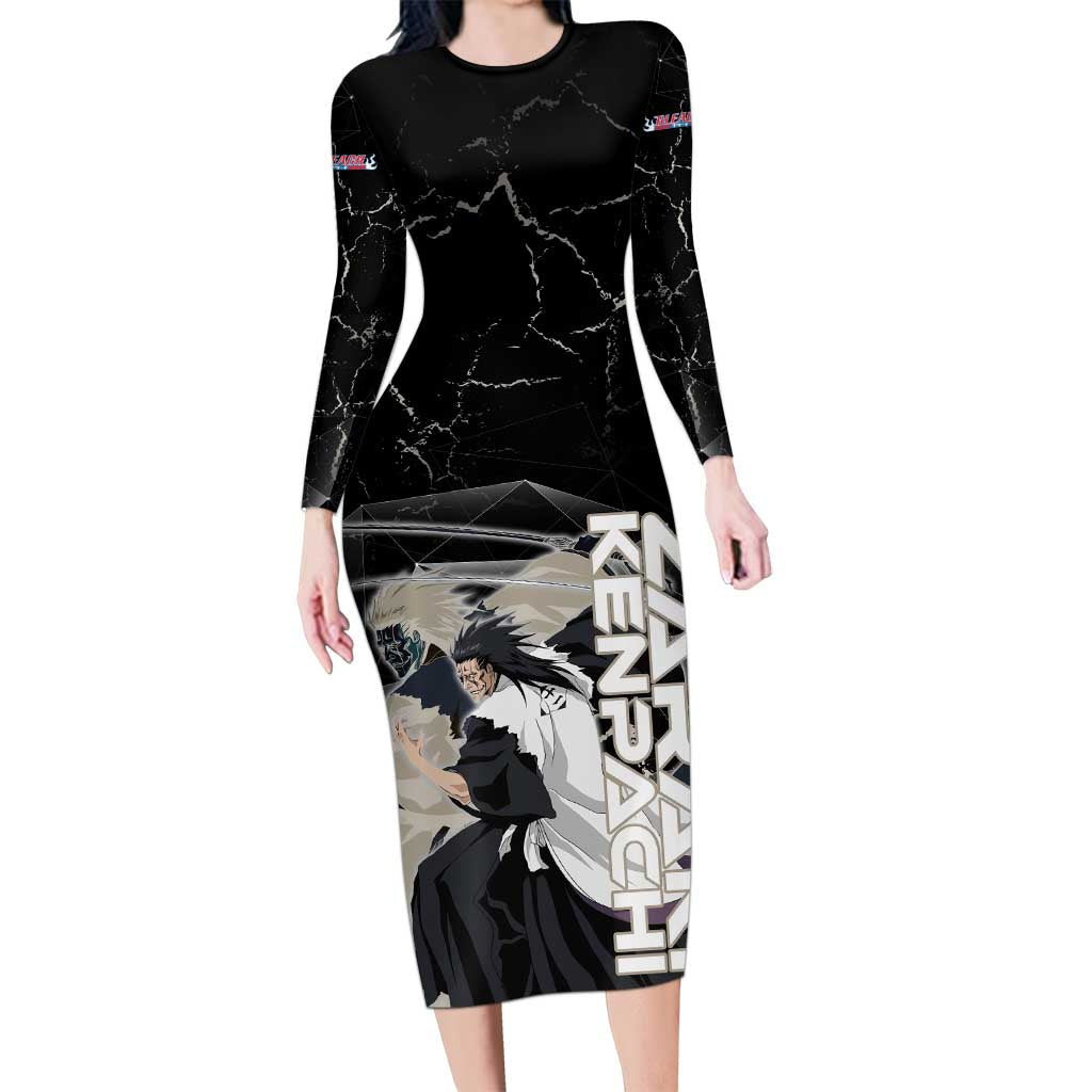 Zaraki Kenpachi Bleach Long Sleeve Bodycon Dress Dark Marble Anime Shatter Style