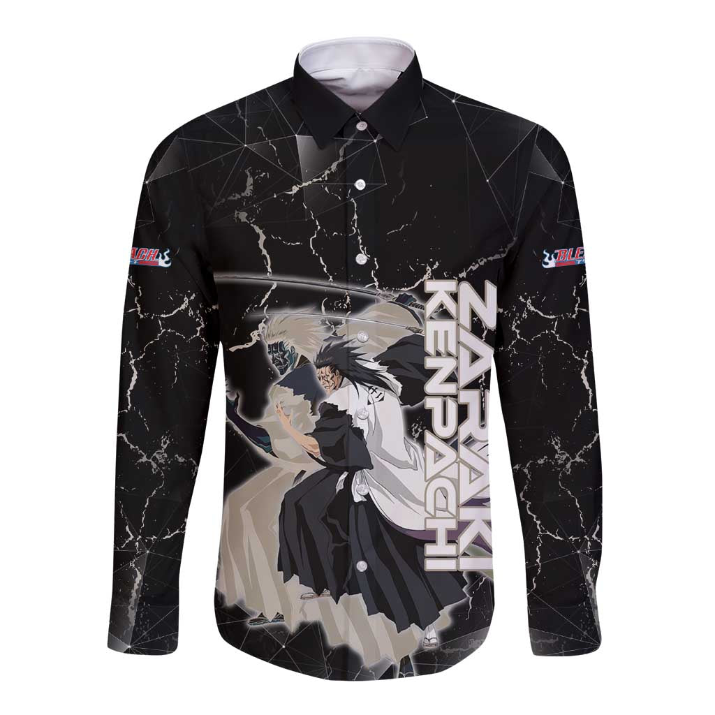 Zaraki Kenpachi Bleach Long Sleeve Button Shirt Dark Marble Anime Shatter Style