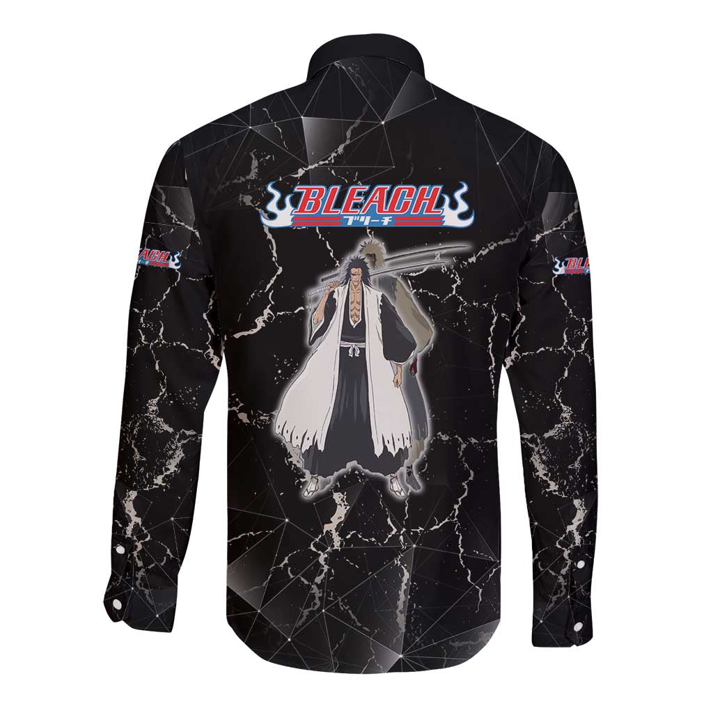 Zaraki Kenpachi Bleach Long Sleeve Button Shirt Dark Marble Anime Shatter Style